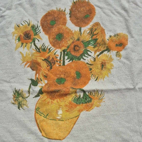 Van Gogh Sunflower Graphic T-Shirt Brisco Brands Cotton Blend Sz Large off white - Picture 4 of 4